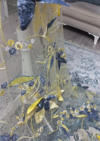 Sarı Nakışlı Bohem kumaş - Görsel 12