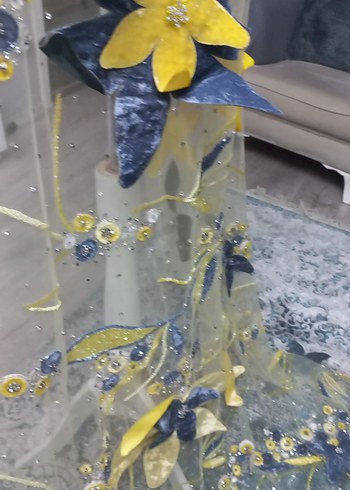 Sarı Nakışlı Bohem kumaş - Görsel 11