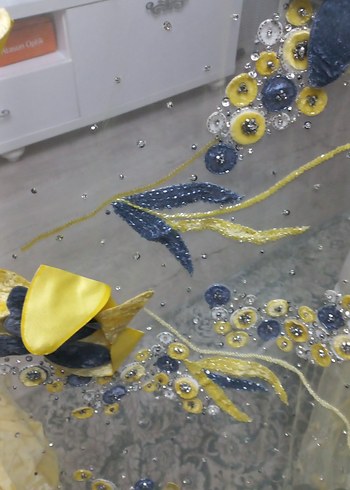 Sarı Nakışlı Bohem kumaş - Görsel 14