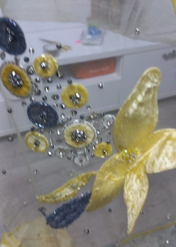 Sarı Nakışlı Bohem kumaş - Görsel 20