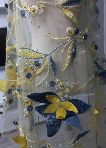 Sarı Nakışlı Bohem kumaş - Görsel 2