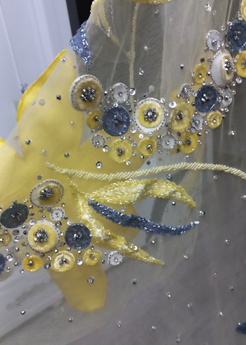 Sarı Nakışlı Bohem kumaş - Görsel 7