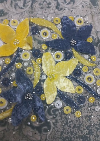 Sarı Nakışlı Bohem kumaş - Görsel 5