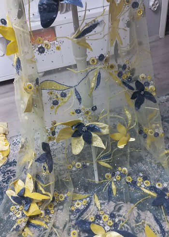 Sarı Nakışlı Bohem kumaş - Görsel 4