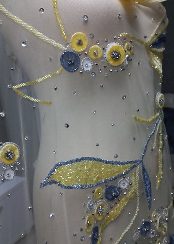 Sarı Nakışlı Bohem kumaş - Görsel 17