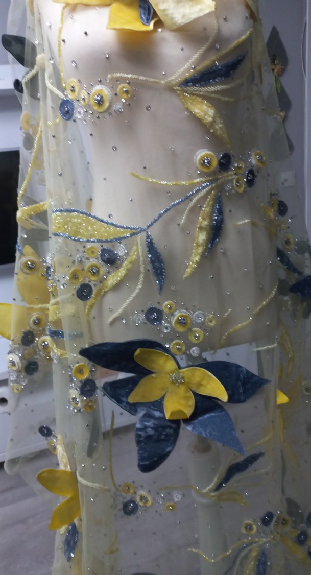 Sarı Nakışlı Bohem kumaş - Görsel 2