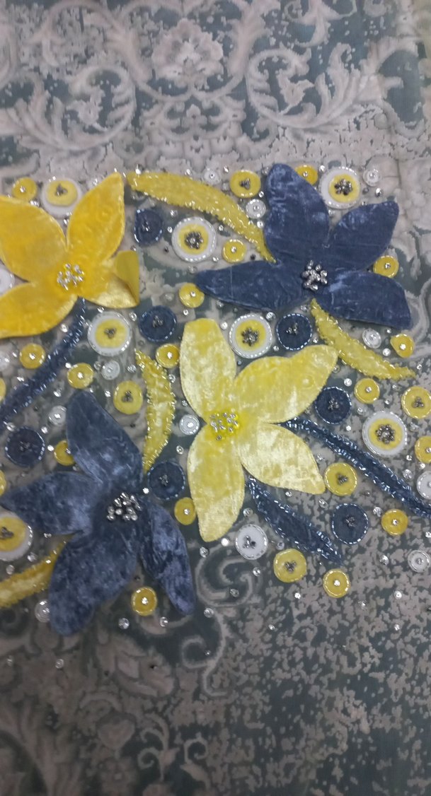 Sarı Nakışlı Bohem kumaş - Görsel 5