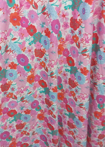 Renkli Bohem Çiçek Desenli Pembe kumaş - Görsel 6