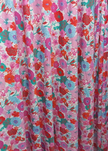 Renkli Bohem Çiçek Desenli Pembe kumaş - Görsel 10