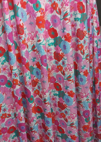 Renkli Bohem Çiçek Desenli Pembe kumaş - Görsel 12