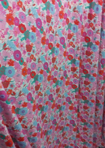 Renkli Bohem Çiçek Desenli Pembe kumaş - Görsel 9