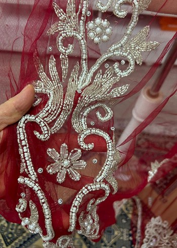 Osmanlı kaznak işi boncuk işlenmiş kumaş - Görsel 3