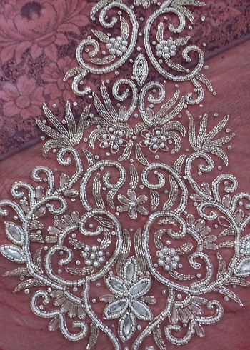 Osmanlı kaznak işi boncuk işlenmiş kumaş - Görsel 12