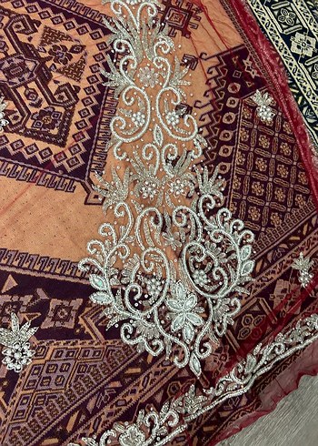 Osmanlı kaznak işi boncuk işlenmiş kumaş - Görsel 7