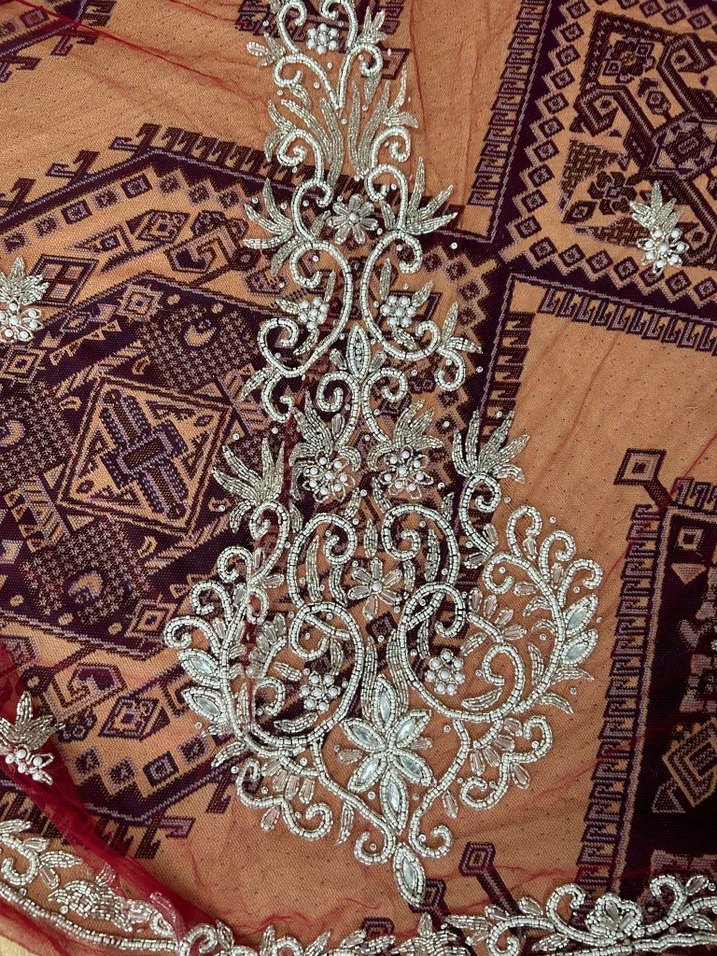 Osmanlı kaznak işi boncuk işlenmiş kumaş - Görsel 2