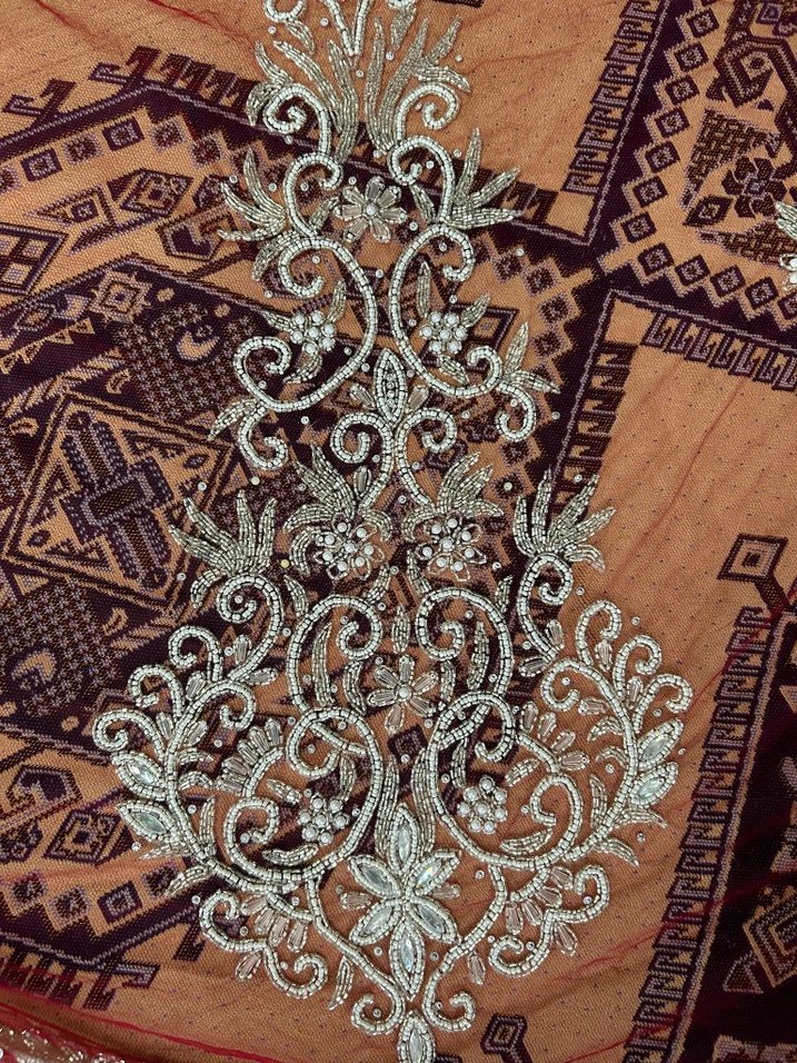 Osmanlı kaznak işi boncuk işlenmiş kumaş - Görsel 4