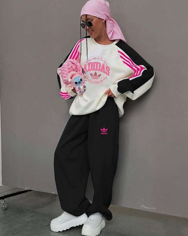 Siyah Pembe Adidas Rahat Kesim Eşofman Takımı - Görsel 2