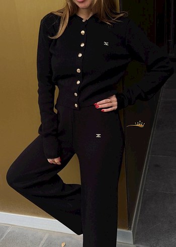 chanell triko takim Siyah Kadın Eşofman Takımı - Görsel 2