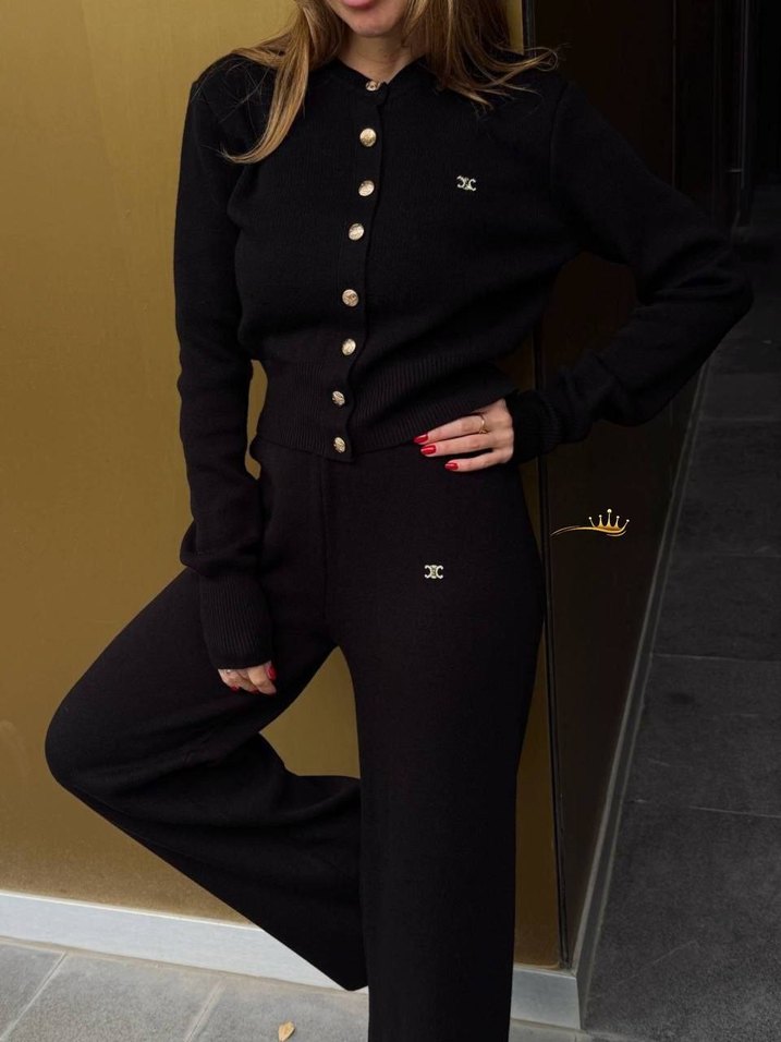 chanell triko takim Siyah Kadın Eşofman Takımı - Görsel 2