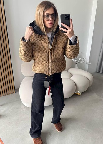 gucci kurk Siyah Kadın Street Style Kış Ceketi - Görsel 4