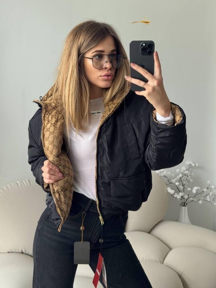 gucci kurk Siyah Kadın Street Style Kış Ceketi - Görsel 2