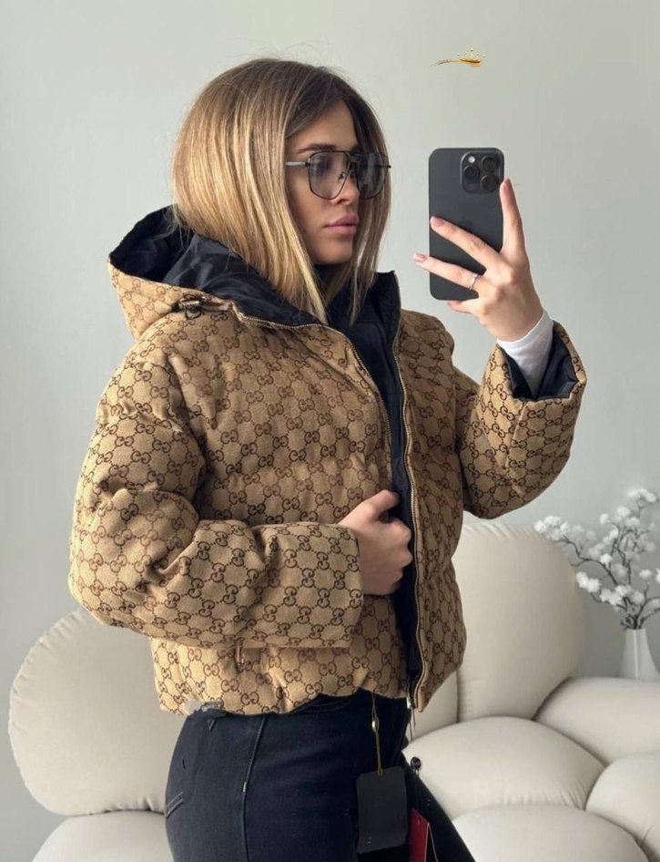 gucci kurk Siyah Kadın Street Style Kış Ceketi - Görsel 3