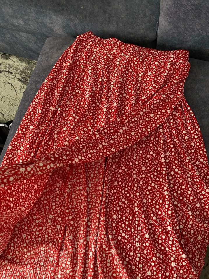 Kırmızı Drapeli Bohem Kadın Midi Etek - Görsel 2