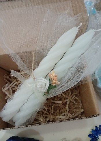 Beyaz Burgu Mum Seti Pastel Detaylı
