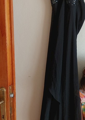 Nakışlı Siyah Uzun Straplez Abiye Elbise
