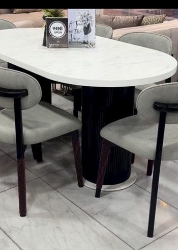Diger Beyaz Desenli Modern Yemek Masası