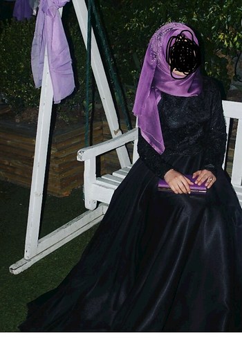 Siyah tesettürlü Uzun Abiye Elbise - Görsel 3