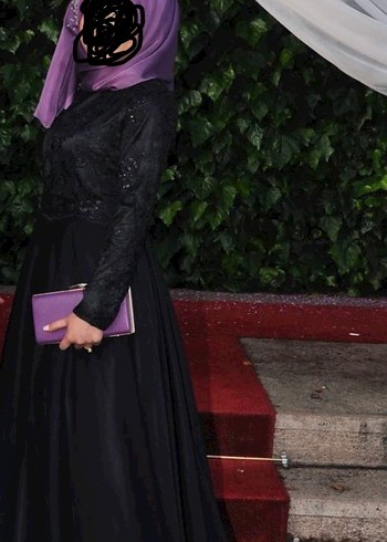 Siyah tesettürlü Uzun Abiye Elbise - Görsel 2