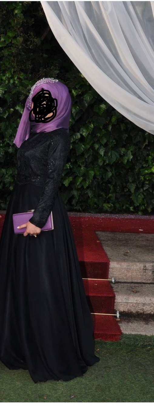 Siyah tesettürlü Uzun Abiye Elbise - Görsel 2