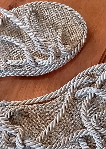 Linen Zincir Detaylı Bohem Halat  Kadın Sandalet - Görsel 2