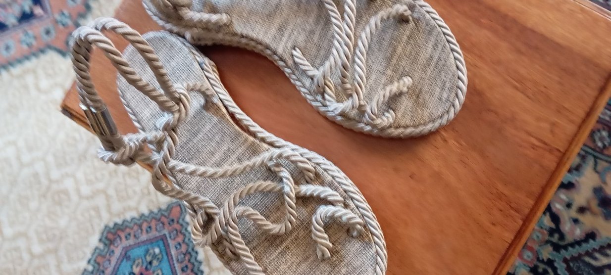 Linen Zincir Detaylı Bohem Halat  Kadın Sandalet - Görsel 4