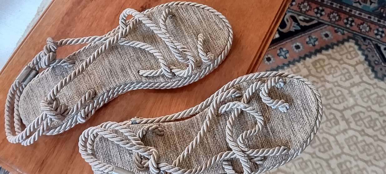 Linen Zincir Detaylı Bohem Halat  Kadın Sandalet - Görsel 2