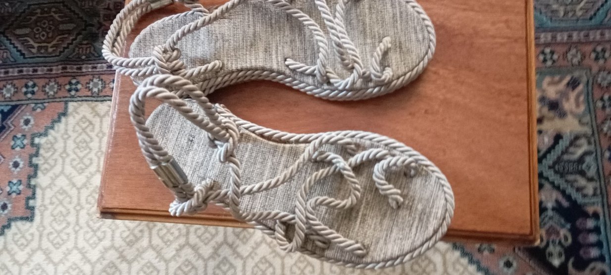 Linen Zincir Detaylı Bohem Halat  Kadın Sandalet - Görsel 5