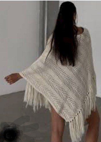 Örgü Bohem Tiftik yünlü Panço - Görsel 2