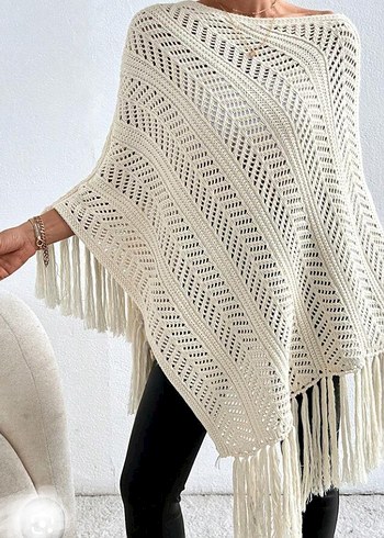 Örgü Bohem Tiftik yünlü Panço - Görsel 3