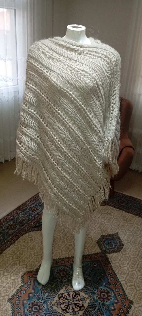 Örgü Bohem Tiftik yünlü Panço - Görsel 5