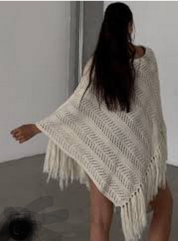 Örgü Bohem Tiftik yünlü Panço - Görsel 2