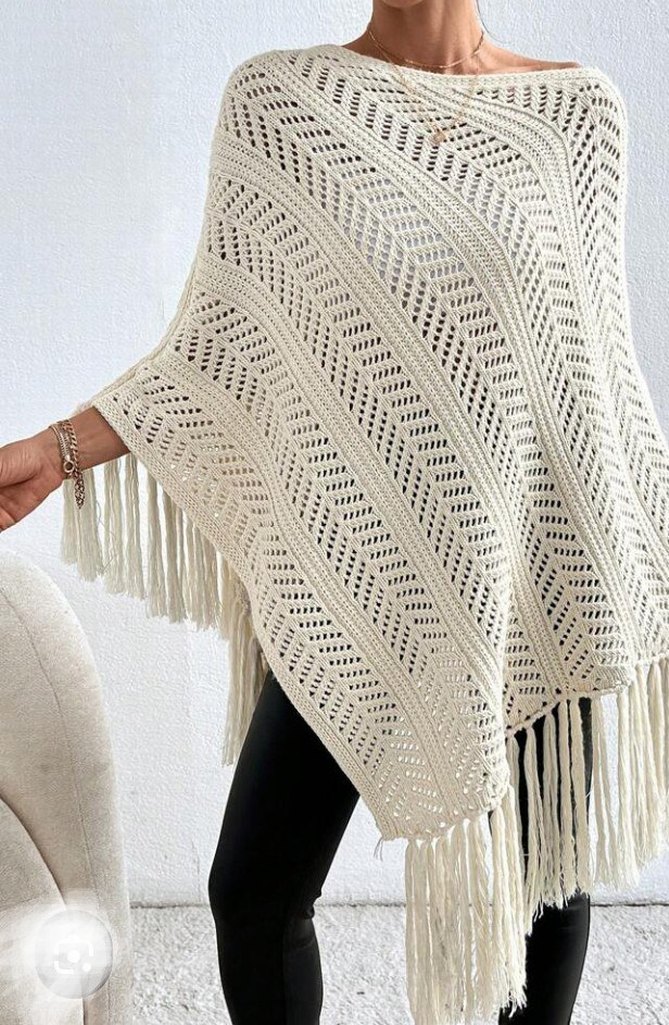 Örgü Bohem Tiftik yünlü Panço - Görsel 3