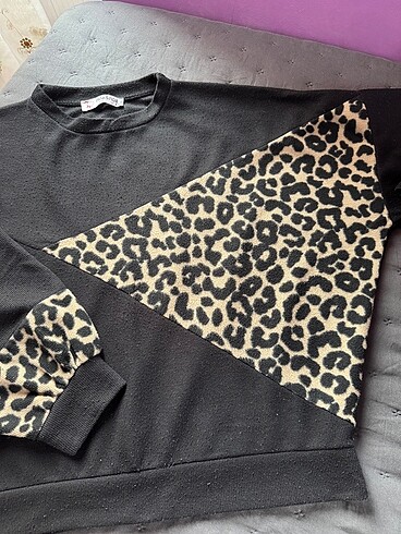 s Beden siyah Renk leoparlı sweatshirt balon kol