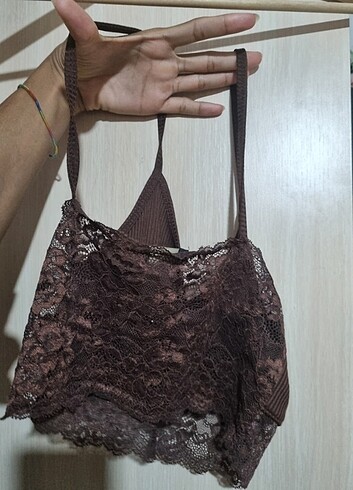 Urban Outfitters Dantel crop atlet kahverengi