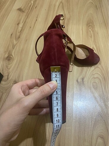 39 Beden Bordo bantlı topuklu ayakkabı