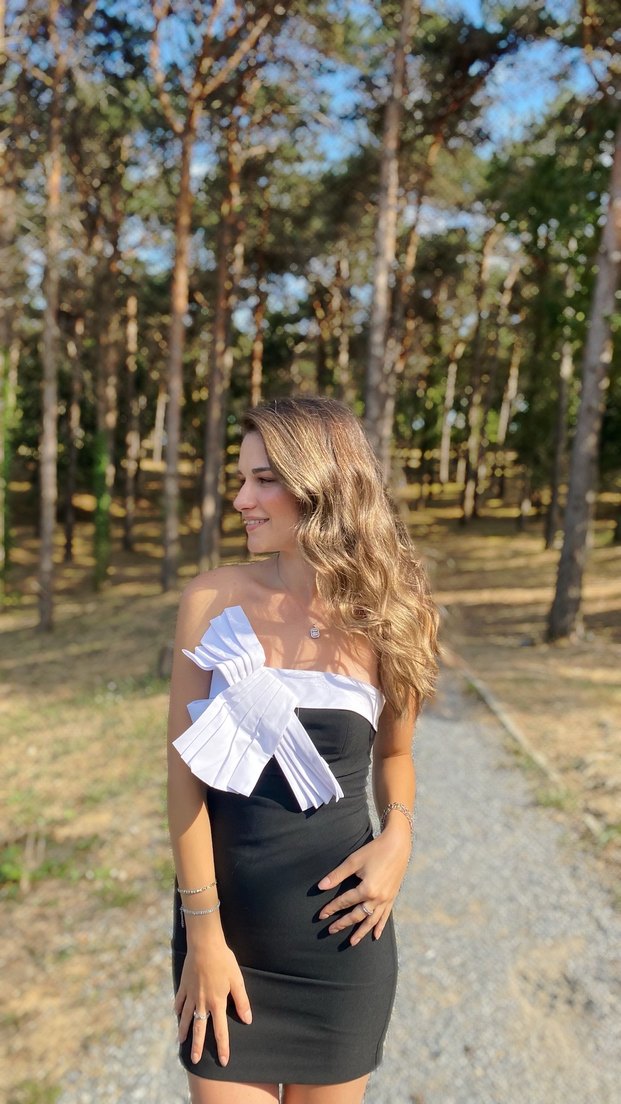 Drapeli Straplez Mini Elbisesi - Görsel 2