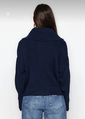 Lacivert Yarım Fermuarlı Yüksek Yakalı Kazak - Görsel 3