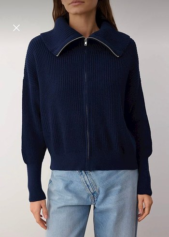 Lacivert Yarım Fermuarlı Yüksek Yakalı Kazak - Görsel 2