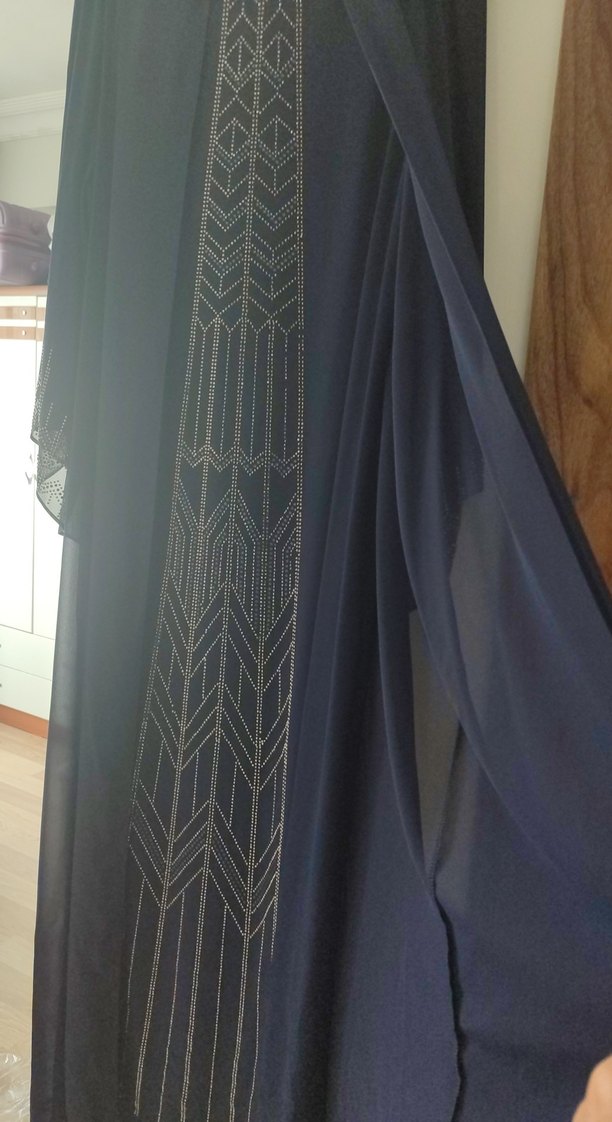 Abiye Boncuk İşlemeli Mavi Uzun Elbise bir kere kullandim - Görsel 4