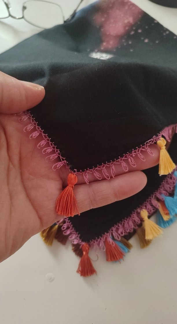 Püsküllü Çok Renkli Bohem Kadın tülbent iğne oyası sıfır yenı - Görsel 2